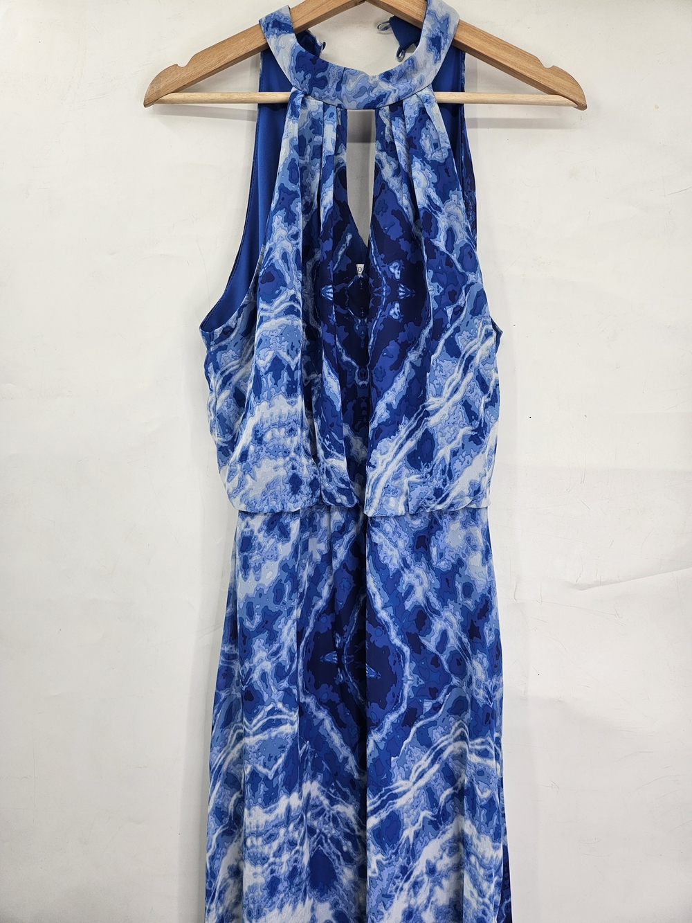 Bisou Bisou Blue Marble Halter Maxi Dress